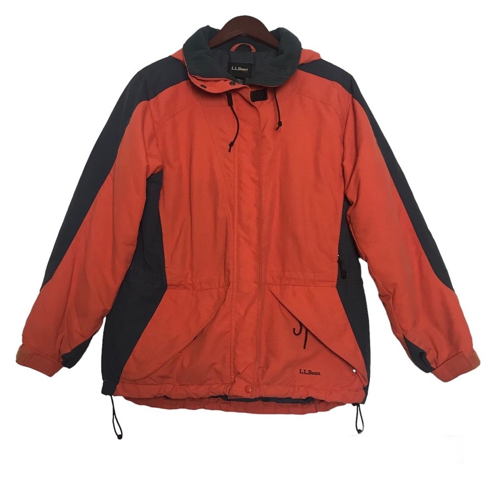 L.L. Bean Orange Hooded Thinsulate Full Zip Utility Parka Jacket Womens Sz M
